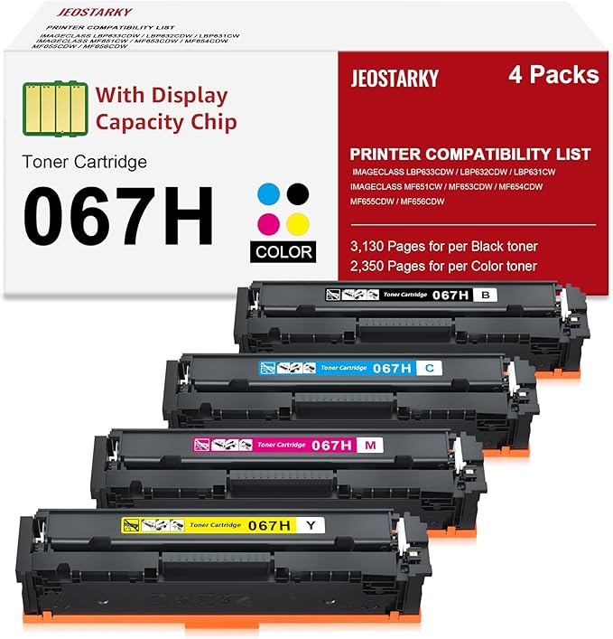 Compatible Canon 067H 067 Toner Cartridge Set Replacement for Canon 067H Compatible for Color ImageClass MF656Cdw LBP632Cdw MF654Cdw MF653Cdw LBP633Cdw MF650C LBP630C MF652Cw Printer 4 Pack