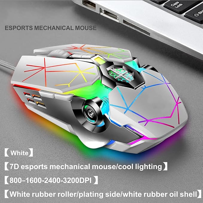 Mechanical Gaming Keyboard and Mouse Combo, 87 Key Retro Punk Typewriter-Style,Blue Switch RGB Rainbow Backlit Keyboard,Cool Breathing Light Lightweight Gaming Mouse for Game and Office,White