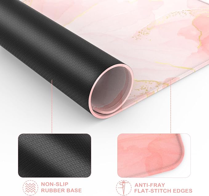 Mouse Pad with Stitched Edge, Multiple Patterns Computer Mouse Pads with Non-Slip Rubber Base, Washable Cloth Mousepad, for Gaming, Laptop, PC (Blush Gold)