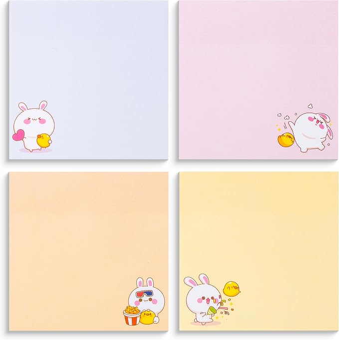 Mr. Pen- Aesthetic Sticky Notes, 3"x3", 8 Pads, 400 Sheets, 4 Designs | Cute Rabbit Sticky Notes, Self-Stick Note Pads Aesthetic, Perfect for Office, School, Home, Study & Organization