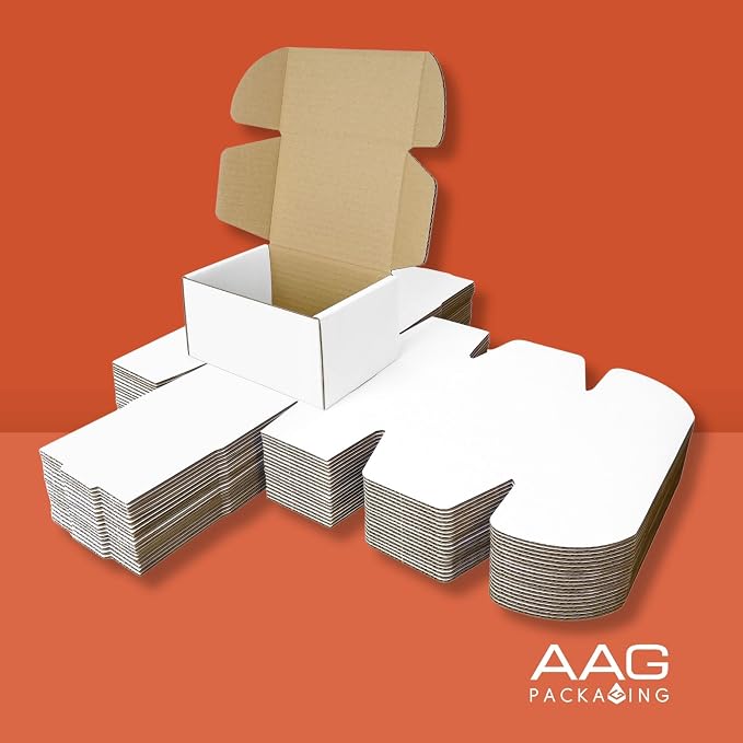 Corrugated Shipping Box Mailers, Kraft Brown, Triple-Layer Board Secure Slot Closure (White, 6"x4"x3" / Set of 20)