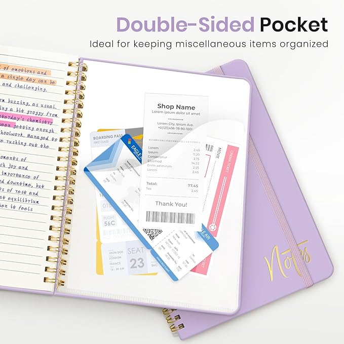 Lined Spiral Journal Notebook for Women, A5 College Ruled Journals for Writing, Hardcover Notebooks for Work, Note taking and Office School Supplies,140 Pages - Lilac Purple