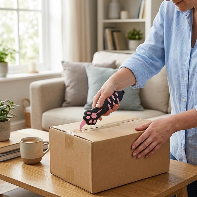 4PCS Cat Paw Box Cutter, Retractable Cat Claw Knife, Four Pack with Pink Blue Black Colors, Portable Package Opener for Unboxing and Office Use, Compact Design with Ergonomic Handle