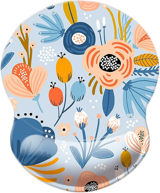 Mouse Pad with Wrist Support, Non Slip Mousepad Wrist Rest for Office, Computer, Laptop & Mac-Comfortable & Lightweight Ergonomic Support Mouse Mat(Wrist-Blue Floral)
