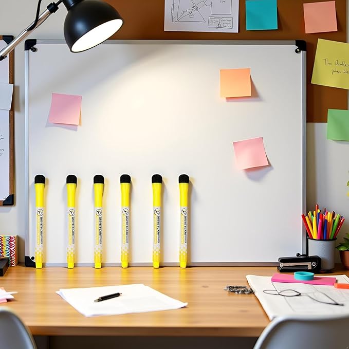 6Pcs Yellow Magnetic Whiteboard Pen Writing Drawing Erasable Board Marker Office Supplies Erasable Whiteboard Pen Dry Erase and Wet Erase Markers Mini Dry Erase Markers for Whiteboard