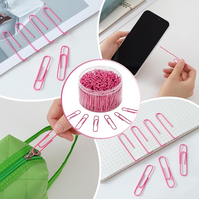 Jumbo Paper Clips, 2 Inch Large Paper Clip, 300 pcs Paperclips, Pink