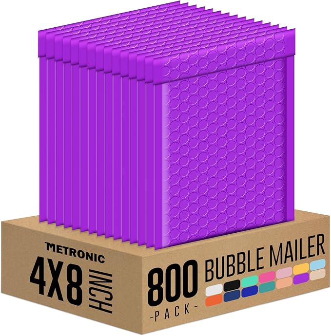 Metronic Bubble Mailers, Pur-ple 4x8, Case of 800, Bulk Poly Bubble Mailers, Shipping Bags, Shipping Envelopes Self-Seal, Mailing Envelopes, Padded Envelopes, Packaging for Small Business, Jewelry