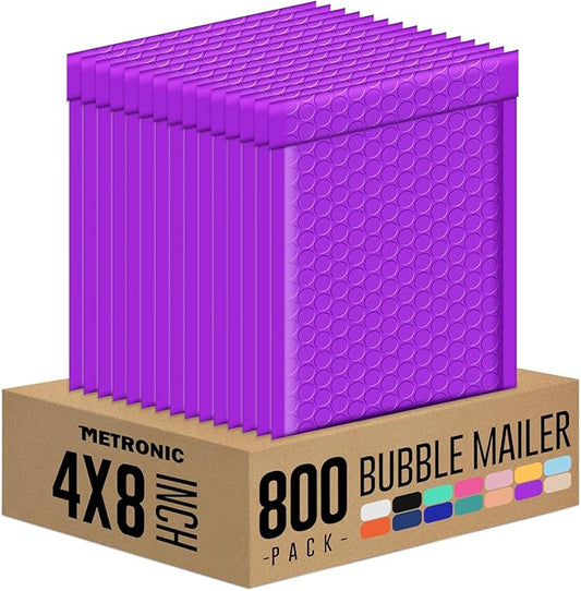 Metronic Bubble Mailers, Pur-ple 4x8, Case of 800, Bulk Poly Bubble Mailers, Shipping Bags, Shipping Envelopes Self-Seal, Mailing Envelopes, Padded Envelopes, Packaging for Small Business, Jewelry