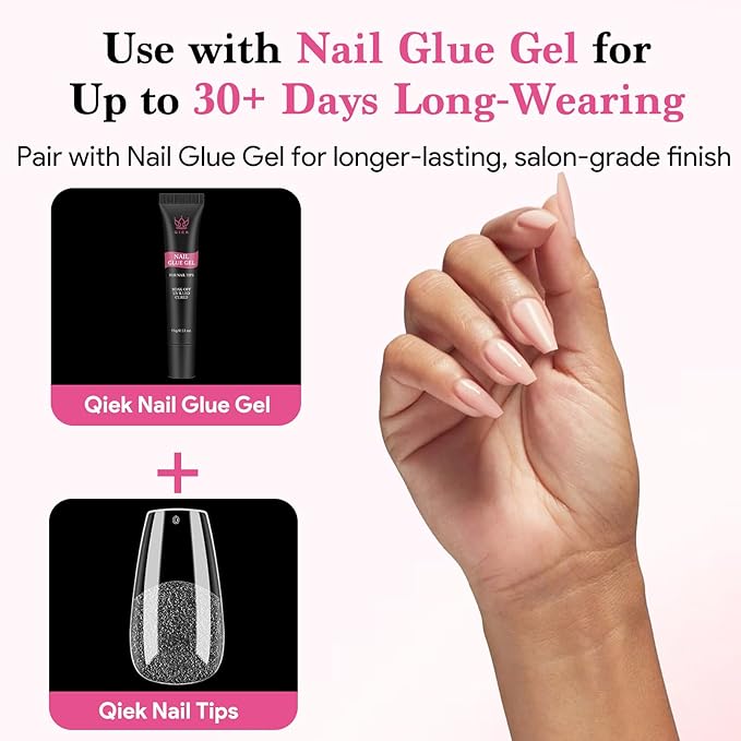 Medium Coffin False Nail Tips, 15 Sizes 510 PCS Clear Soft Press On Fake Nail Pre-shaped Half Matte Full Cover Gel Nail Tip Extensions Strong Thick Long Lasting for DIY Beginners & Salon Manicure