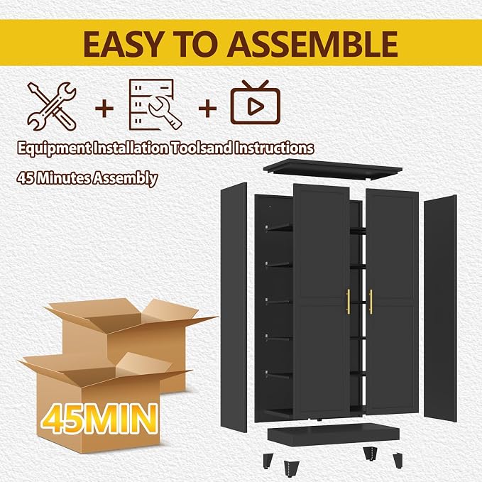 PAOFIN Metal 79“ Kitchen Pantry Cabinet, Pantry Storage Cabinet with Doors and 5 Adjustable Shelves, Freestanding Cupboard Kitchen Cabinet,Tall Cabinet for Living room,Pantry, Bathroom,Kitchen (Black)