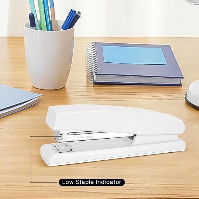 Stapler 25 Sheet Capacity with 1000 Staples and Staple Remover, White | Staplers for Desk, Non-Slip Office Stapler with Staples