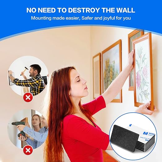 Double Sided Adhesive Tape Pads Heavy Duty, Mounting Tape,48Pcs 3mm Thickness Pre-Cut Foam Tape,Super-Sticky Black Strong Pads Rectangle Shape Waterproof for Walls Picture, Car, Home, Office