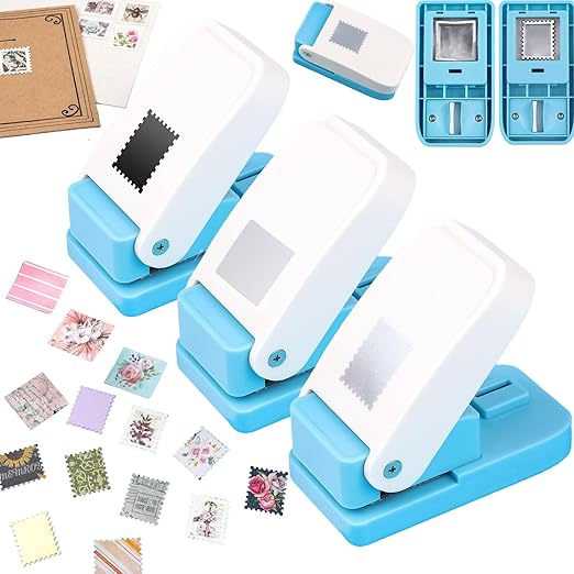 3 Pcs Paper Punch, 1X0.8 inch Rectangular Postage Stamp Punches & 1" Square Hole Punches, Lever Action Craft Hole Puncher for Paper Crafting Card Making DIY Projects Crafts Tools