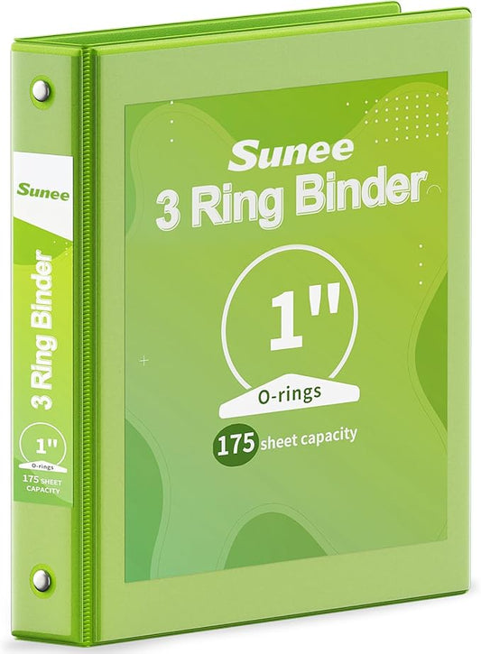SUNEE 3 Ring Binder 1 Inch 1 Pack, Clear View Binder Three Ring PVC-Free (Fit 8.5x11 Inches) for School or Office Supplies, Tender Green