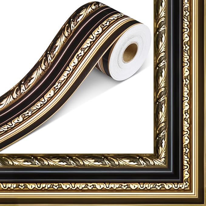 Outus 68FT Gold Frame Bulletin Board Border Die-Cut Straight Border Trim for Classroom Chalkboard, Picture Frames, Artworks, Walls, Mirrors & Office Decor, Classic Metallic Frame Molding(Ornate)