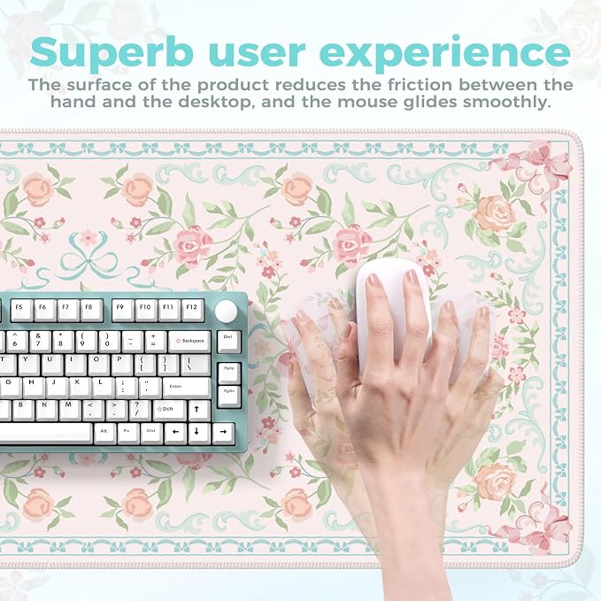 iCasso Desk Pad Blue,Aesthetic Mouse Pad for Laptop | Non-Slip Keyboard Mats,Cute Girly Desk Mats with Stitched Edges, Extra Large Desk Cover Protector for Gaming