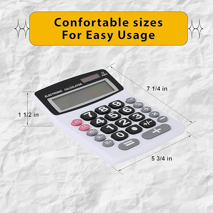 Lily' Home Jumbo 12 Digit, Solar Power, Large LCD Display - Desktop Calculator, Dual Power, Large Button Design, Battery Operation, Easy-to-Read Tilted, for Home, Office, School, Class & Business, 2PK