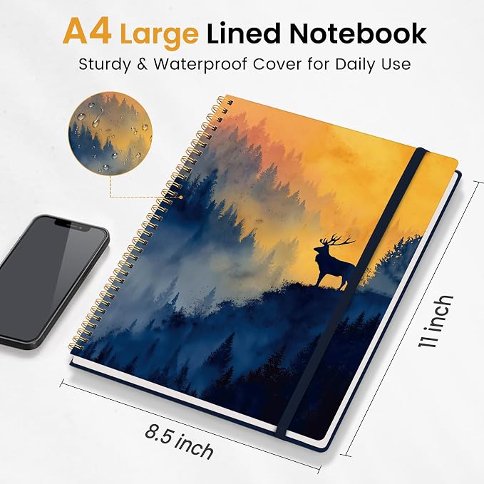 Large Spiral Lined Journal for Women and Men, Notebook for Work | Sunset Stag 8.5" x 11" Notebooks for Note taking, Writing & Journaling, College Ruled Pages, Plastic Cover