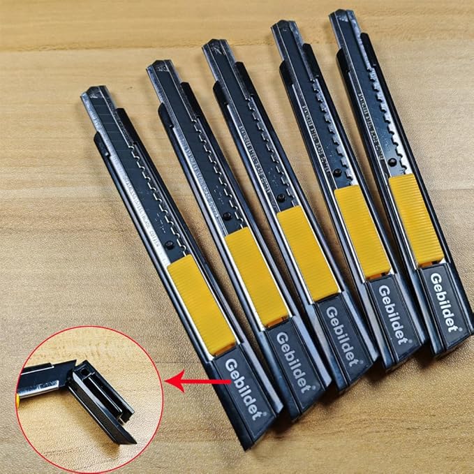 5pcs Right and Left Hand Self-Lock Cutter /9mm Snap Off Blades /60 Blade /Utility Knife /Graphic Knife (Black Holder)