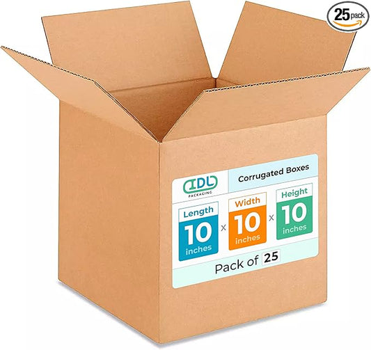 Medium Cube Moving & Shipping Boxes 10"L x 10"W x 10"H (25-Pack) - Extra Strength 200 lb vs Regular - USA-Made Corrugated Strong Cardboard Boxes - Medium Moving Box - Heavy Duty Box by IDL Packaging
