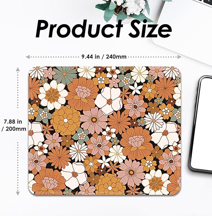 Mouse Pad with Stitched Edges - Cute Floral Mousepad for Women, 9.25 x 7.75 inch Washable Square Desk Pad, Non-Slip Rubber Base, Office Home Laptop Accessories - Autumn Daisy