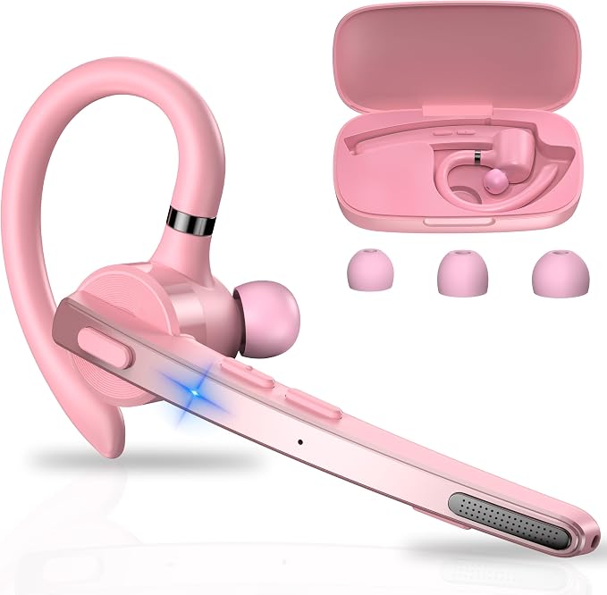 Bluetooth Headset 72H Work Single-Ear Wireless Earpiece for Cell Phone Call | 2 Charging Ways & 500mAh Charging Case,Dual Mic ENC Noise Cancel, Mute Button,V5.1 Hands-Free for Phone and Laptop