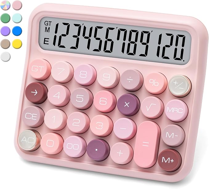 VEWINGL Mechanical Keyboard Calculator, 12 Digit LCD, Big Buttons | 5-Inch Display with Large Round Keys and 15° Tilt for Office, School, Home, and Everyday Use