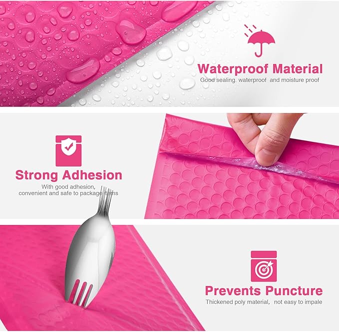 Metronic Bubble Mailers 6x10 Inch 50Pack, Pink Bubble Mailers, Self-Seal Adhesive Shipping Bags, Padded Envelopes, Padded Envelopes for Mailing, Packaging for Business Usable Size 6x9