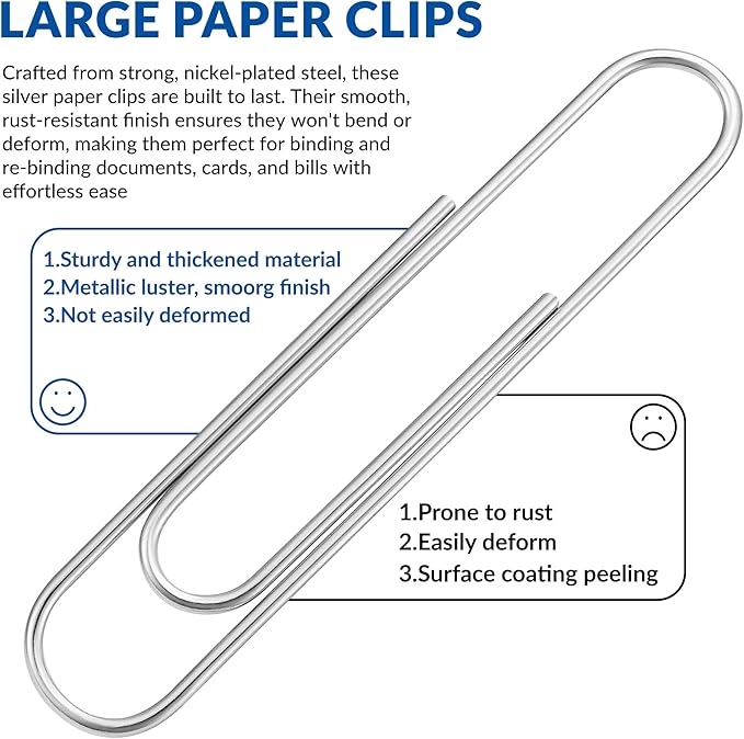 Jumbo Paper Clips, 2 Inch Paper Clip, 100 pcs Large Paperclips (Jumbo, Silver)