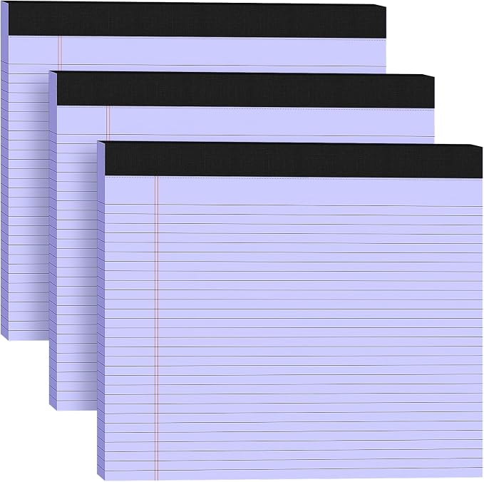 AILZFEI 3 Pack Wide Legal Pads 11" x 9.5" (Landscape Format) Purple College Ruled Note Pad Narrow Ruled 30 Sheets per Notepad Perforated Writing Paper with Thick Backboard Horizontal Pads of Paper