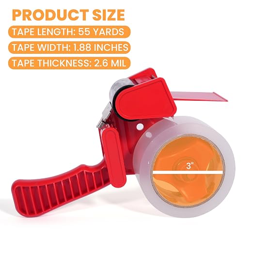 TAPEBEAR Packing Tape with Dispenser, 2.6mil Thick, 1.88" x 55yd | Heavy Duty Packaging Tape Clear Adhesive Box Tape for Carton Sealing, Moving, Shipping