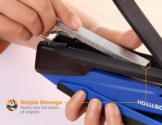 Bostitch Office InPower Spring-Powered Desktop Stapler, 20 Sheet Capcity, Built in Remover, Blue (1122) (Pack of 10)