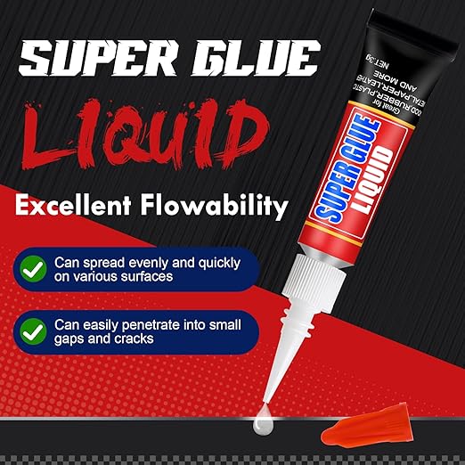 24 X 3g Super Glue Liquid, Clear Strong Adhesive,Fast Drying Cyanoacrylate Glue for Wood, Rubber, Leather, Hard Plastic, Metal, DIY Crafts and More