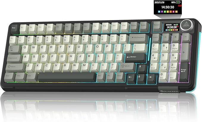 SOLAKAKA A99 Pro Wireless Mechanical Keyboard with LCD Screen & Metal Knob, 2.4GHz/BT5.0/USB-C, RGB Backlit Gaming Keyboard, Hot Swappable, Creamy Keyboard with Gasket Structure, for Win/Mac