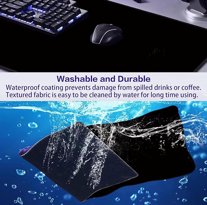 Large Black Computer Mouse Pad, Office Non Slip Gaming Desktop Keyboard Pad | Large Extended Mouse Pad; Full Desk Coverage; Waterproof Coating; Stable Anti-Slide Base For Gaming, Office, Study Daily Use