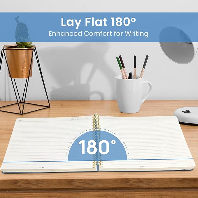 Large Spiral Lined Journal for Women and Men, Notebook for Work | Blue Heirloom 8.5" x 11" Notebooks for Note taking, Writing & Journaling, College Ruled Pages, Plastic Cover