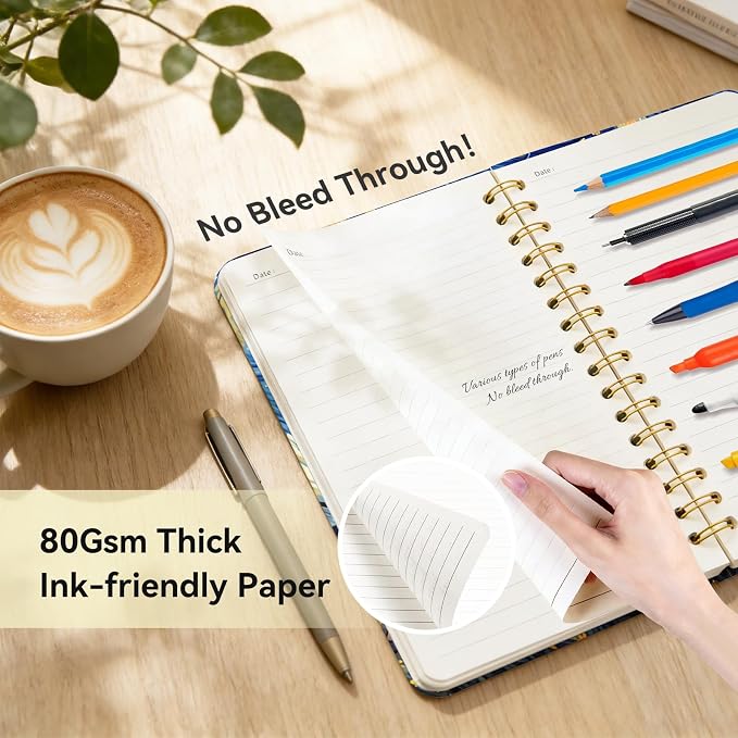 Lined Spiral Journal Notebook, A5 College Ruled Spiral Notebook for Women, Hardcover with Elegant Design for Work and Note-Taking, 5.5 * 8.25 inch, 160 Pages, Star Cat