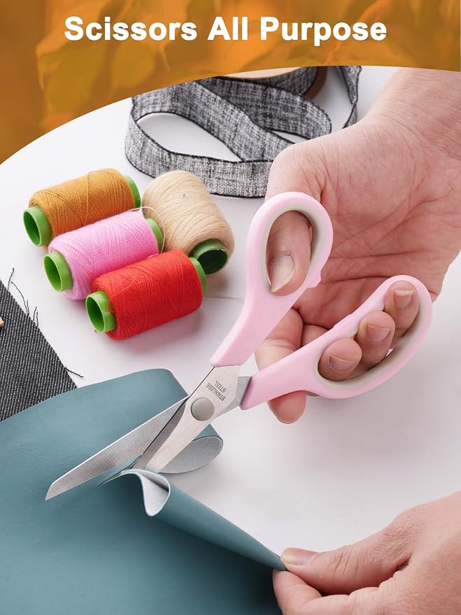 Craft Scissors Set of 4, Sharp Stainless Stee Blades, Comfort Grip, Scissors All purpose for Office School Home Fabric Sewing DIY Art Craft Cutting, 8.5''/7.5''/6.7''/5.5'', Pink