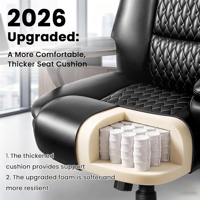 Ergonomic Leather Office Dsek Chair,Executive with Lumbar Support | Big and Tall Design,275LBS Capacity,Executive with Padded Armrests,Computer Desk Use,2026 Upgraded Model