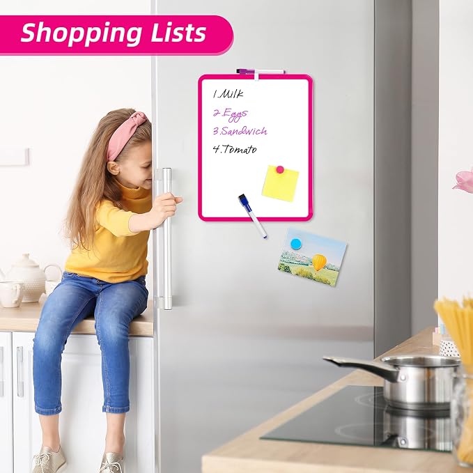VUSIGN Magnetic Dry Erase Board, 14 x 11 Inches White Board, Dark Pink | Includes 4 Dry Erase Markers, Small Mini White Board for Students Fridge Wall Locker