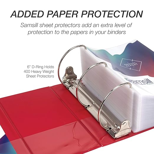 Samsill Durable 6 inch 3 Ring Binder, Locking D Ring 100% Recycled Chipboard, Red, 6 Pack