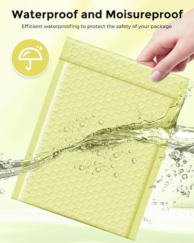 Metronic Bubble Mailers 6x10" 100 Pack Pale Yellow Self-Seal Padded Envelopes Usable Size 6x9" Waterproof Bubble Envelopes Bulk for Small Business Padded Mailers for Mailing Jewelry #0