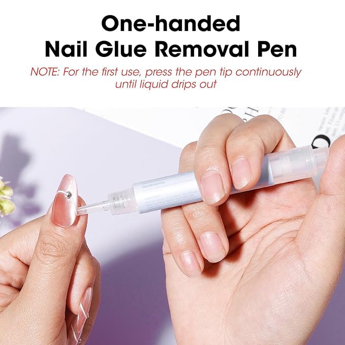 Gellen Nail Glue Remover, Nail Glue Remover for Press on Nails, 5 Pcs Non Acetone Gel Glue Off Remover, 10s Quick Remove for Nail Tips Fake Nails Solid Glue Gel
