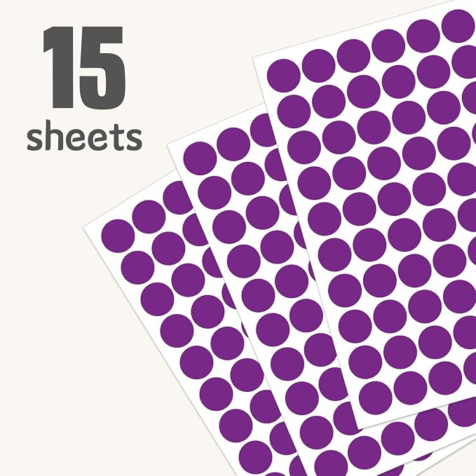 1" Purple Dot Stickers 1050 PCS Circle Round Color Coding Label | Used for manual labor in kindergartens, garage yard price sales, organizing activity color groups,marking spice bottles