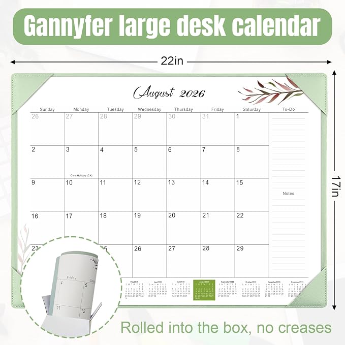 Gannyfer Desk Calendar 2026-2027 with Desktop Mat, Simplified Large 22" x 17" Desktop Pad Calendar, 18 Month Desk Calendar July 2026-Dec 2027, Office Supplies Perfect for Home School and Office - Green
