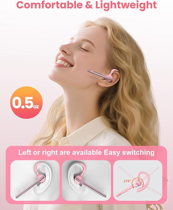 New Bee Bluetooth Headset V5.1 72H Talk Time Dual Mic with Mute Button for Business, Wireless Hand-Free Bluetooth Earpiece with 500mAh Charging Case for Cell Phone Calls Trucker Driver Laptop