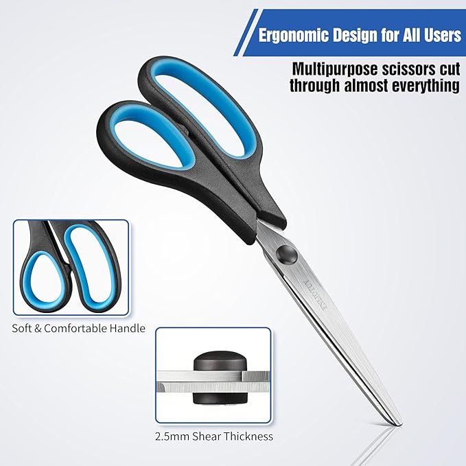 3-Pack 8" Scissors, Stainless Steel Craft Scissors, All Purpose Heavy Duty Scissors with Ultra Sharp Blades & Ergonomic Comfort Grip Handles, for Office, Home, School, Sewing & Crafts