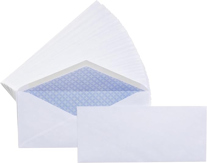 Amazon Basics #10 Security Tinted Business Envelopes for Documents and Invoices,Quality Seal,4-1/8" x 9-1/2",White,500 Count (Pack of 5)