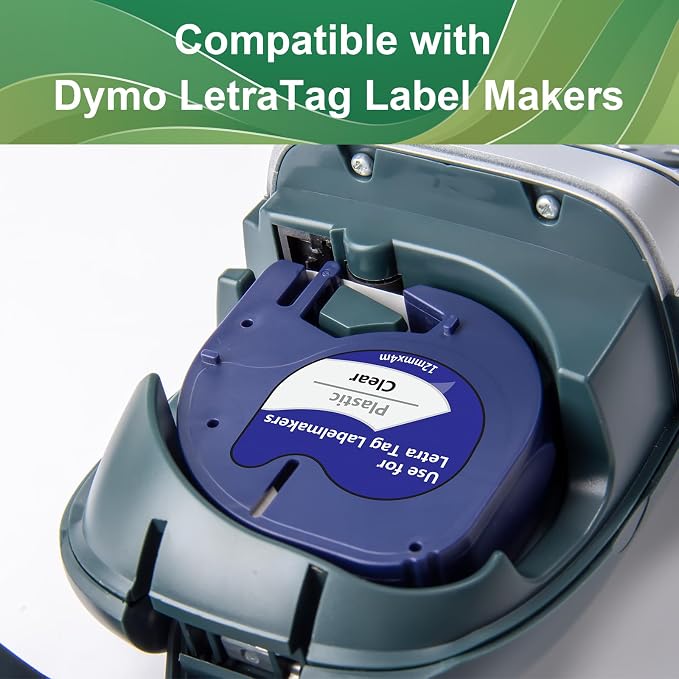 10-Pack 16952 Clear Plastic Labels Compatible with Dymo Letra tag Refills Transparent S0721530 Label Tape for Letra Tag Label Maker LT-100T LT-100H QX50 Printer, 12mm x 4m, 1/2" x 13'