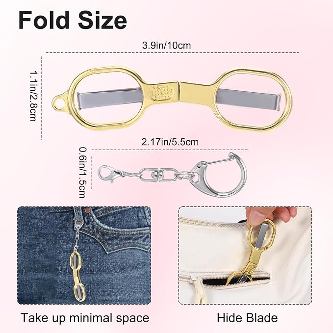 1 Pack Folding Scissors Stainless Steel with Keychain,Safety Foldable Pocket Badge Small Travel Scissors,Portable Telescopic Cutter for Home,Office,Craft,Sewing,Nurse Essentials(Gold）